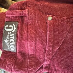 Red Flare Wide Leg Jeans with Rich Texture
